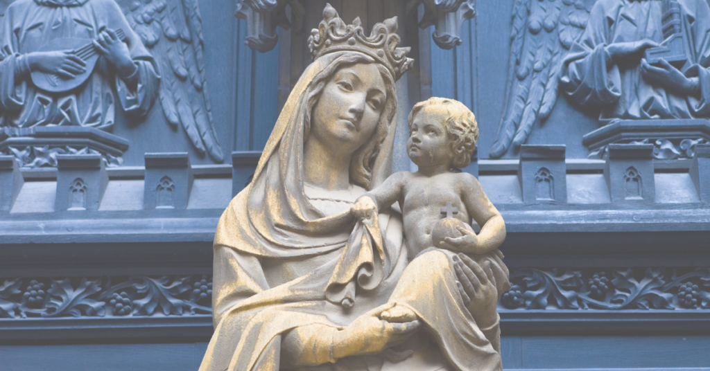 virgin mary with baby jesus statue